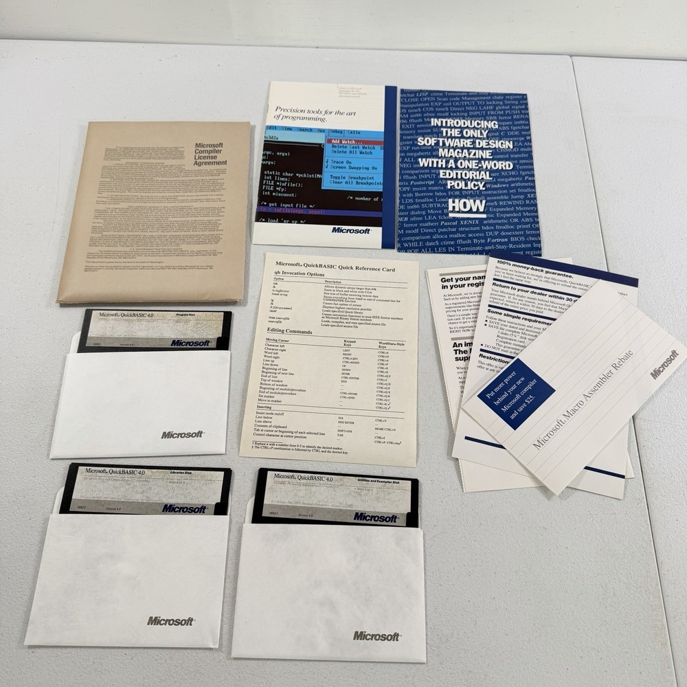 Vintage Software Microsoft Quick Basic 4.0 5.25" Diskettes